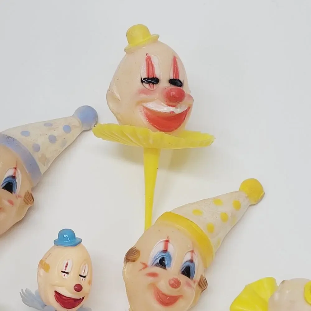Vintage Circus Theme Cake Toppers Cupcake Picks Clowns Flower Candle Holder Lot